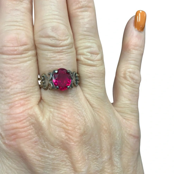 Avon Sterling Silver  synthetic Ruby Red Gemstone Women's Ring size 9 NIB - Picture 1 of 6